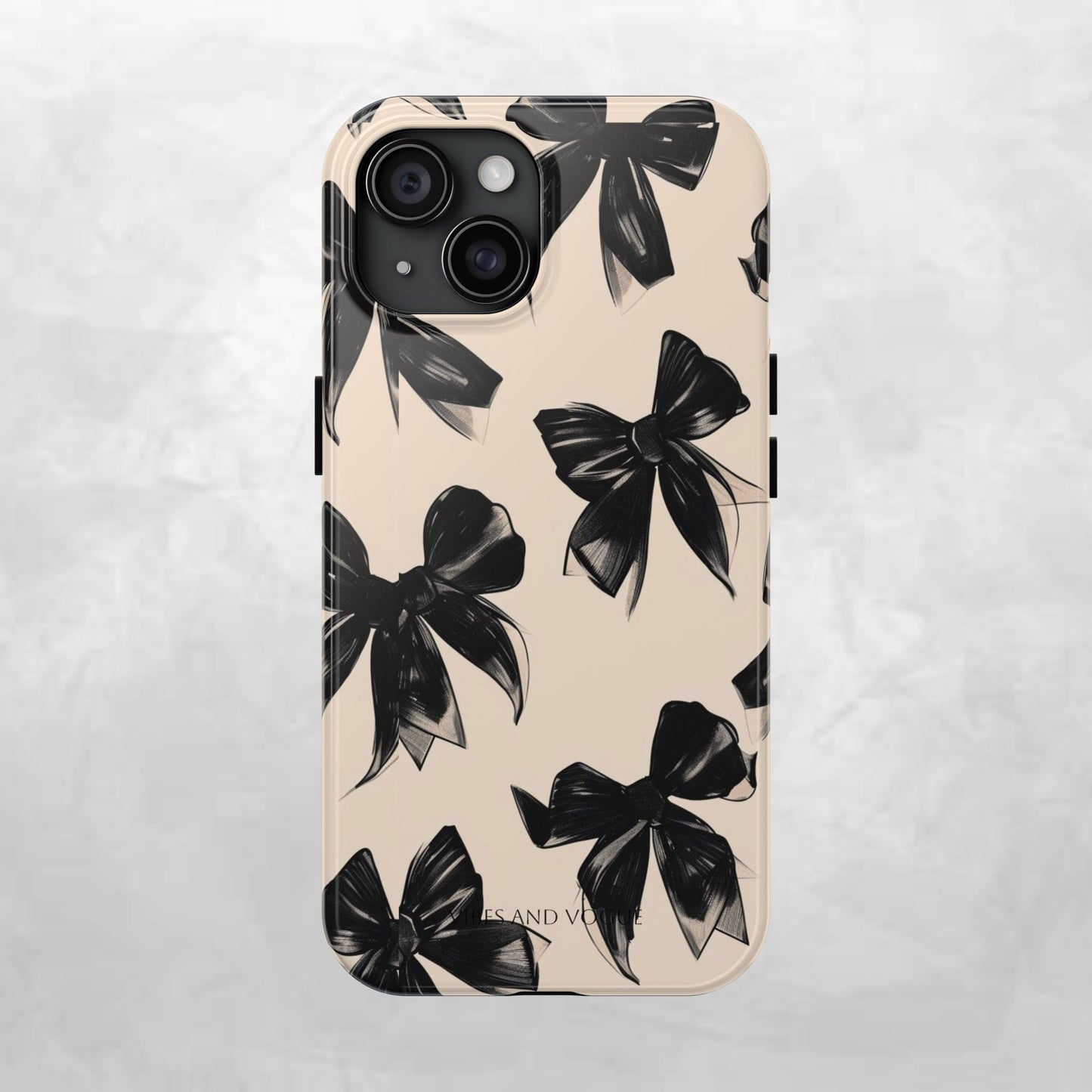 Tough Phone Case — Black Bow Pattern on Nude Background