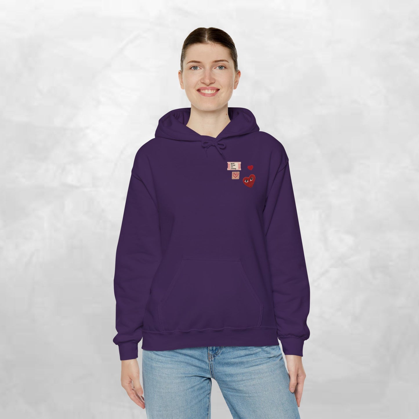 Hoodie — Tiny Vintage Valentine Hearts Chest Print