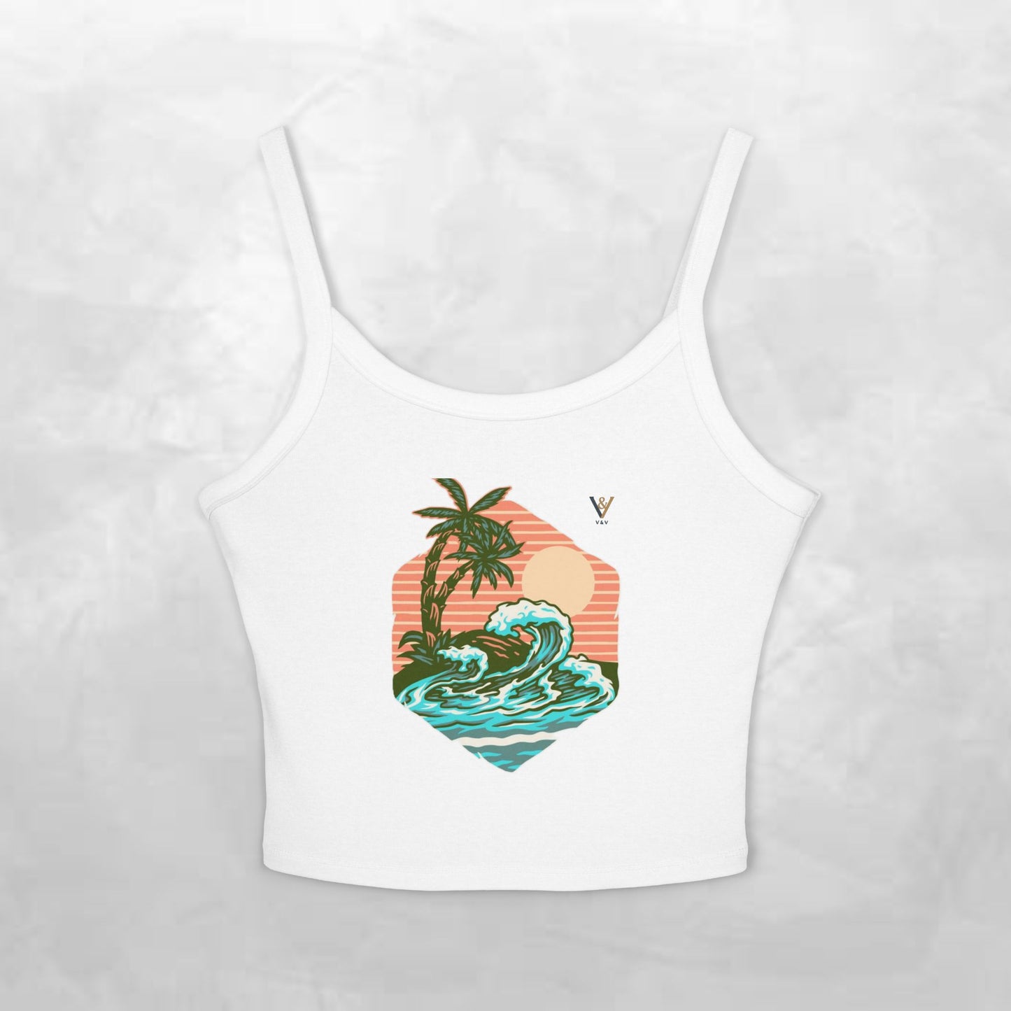 Tropical Waves Spaghetti Strap Tank Top - Beach Vibes Summer Apparel