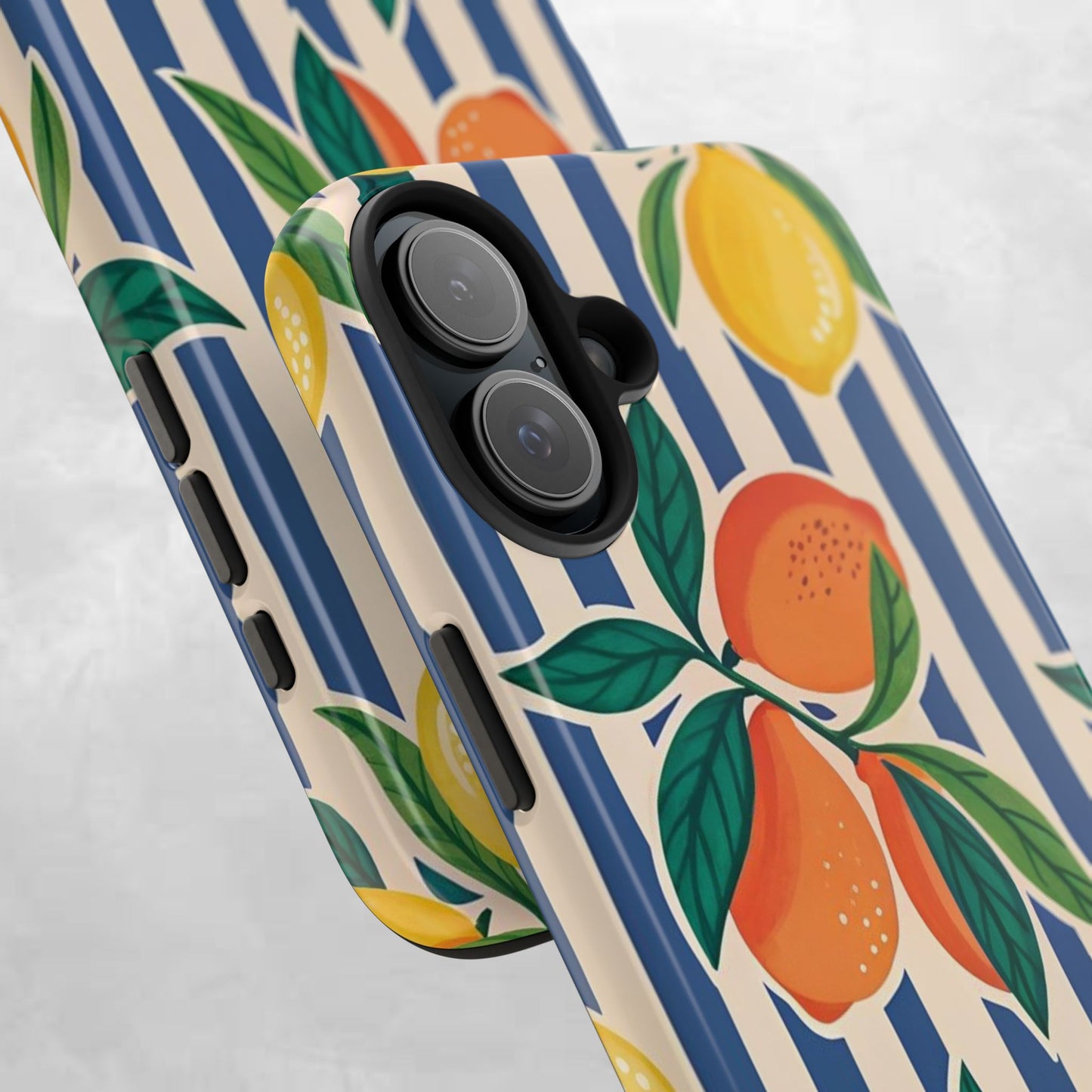 Lemon & Orange Stripe Tough Phone Case — Vibrant Citrus Pattern Protective Cover