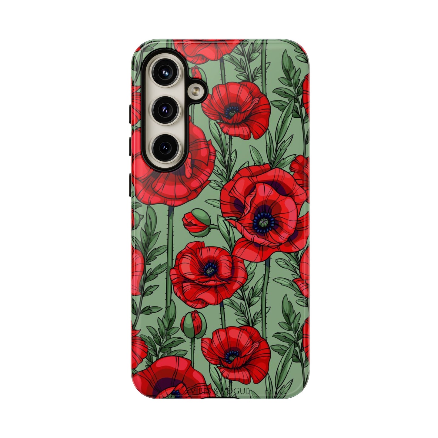 Floral Tough Case - Red Poppy Design for iPhone