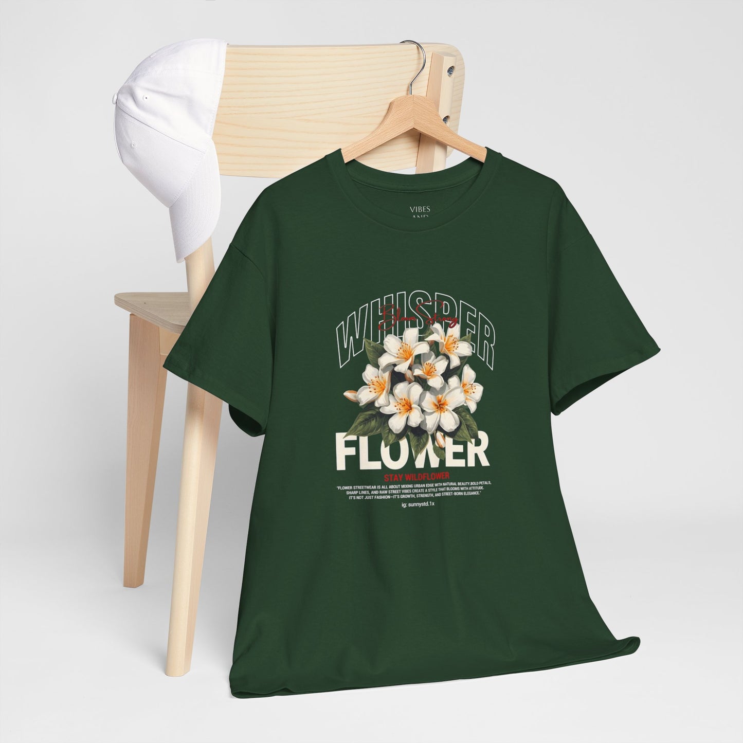 Floral "Whisper Flower" Graphic Tee — Vintage Plumeria Blossom Shirt