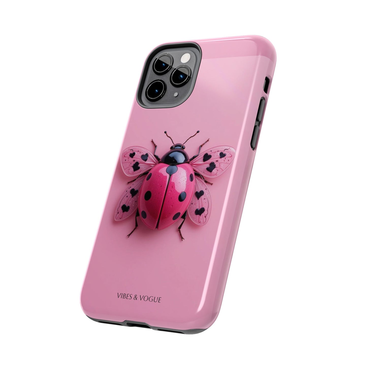 Pink Ladybug Tough Phone Case, Cute Phone Cover, Bug Lover Gift, Durable Smartphone Shell, Protective Tech Accessory