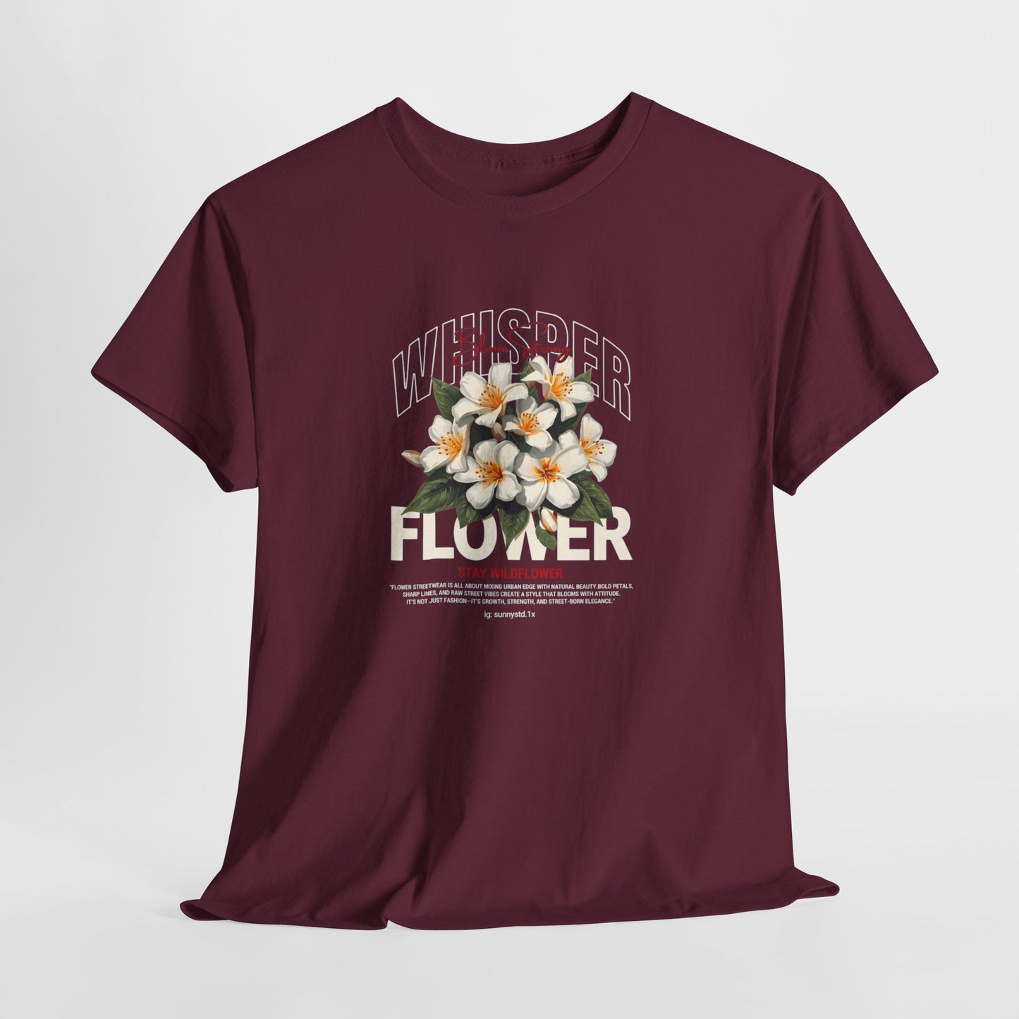 Floral "Whisper Flower" Graphic Tee — Vintage Plumeria Blossom Shirt