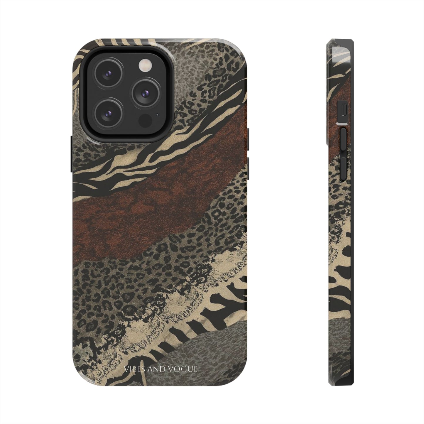 Safari Patchwork Tough Phone Case — Brown Leopard & Zebra Animal Print