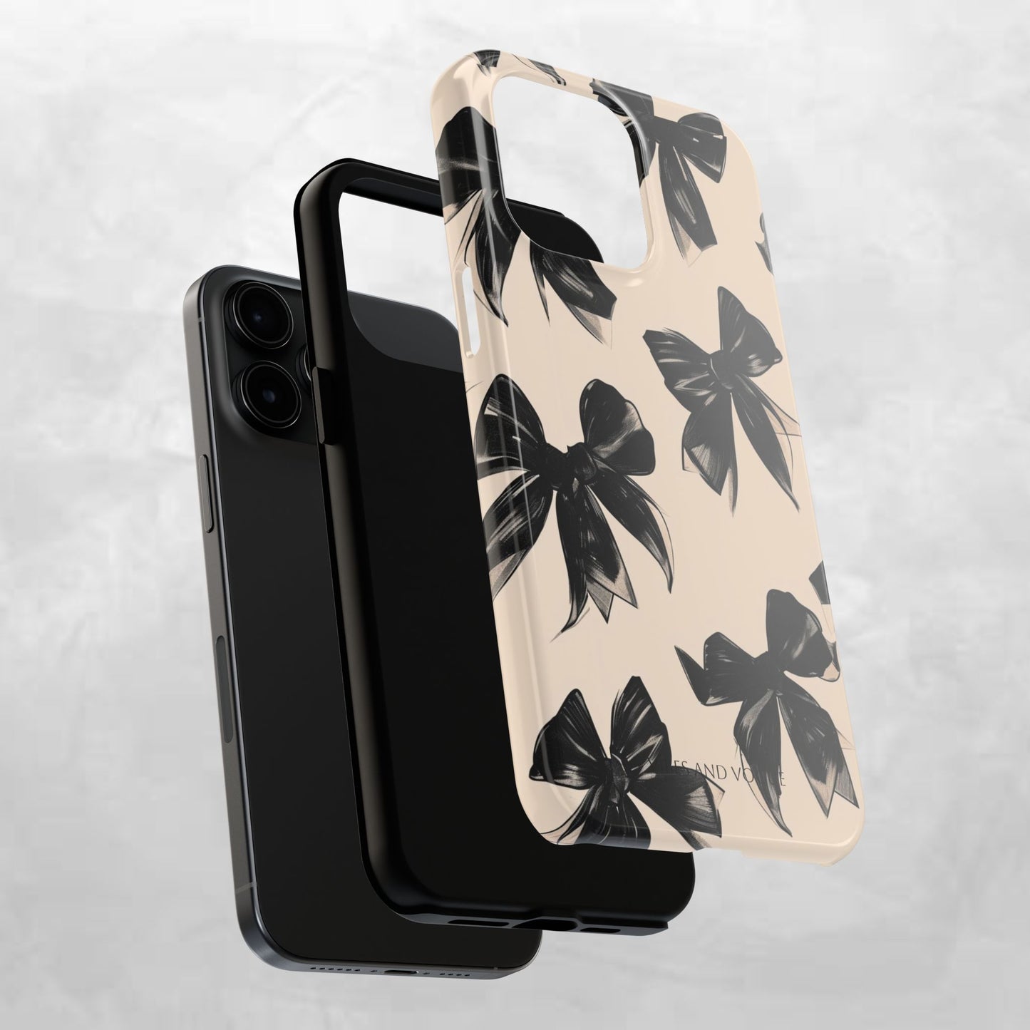 Tough Phone Case — Black Bow Pattern on Nude Background